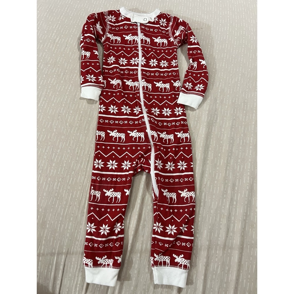 Lazy‎ One 18M Red Nordic Moose Fair Isle Red Christmas Zipper  Sleeper
